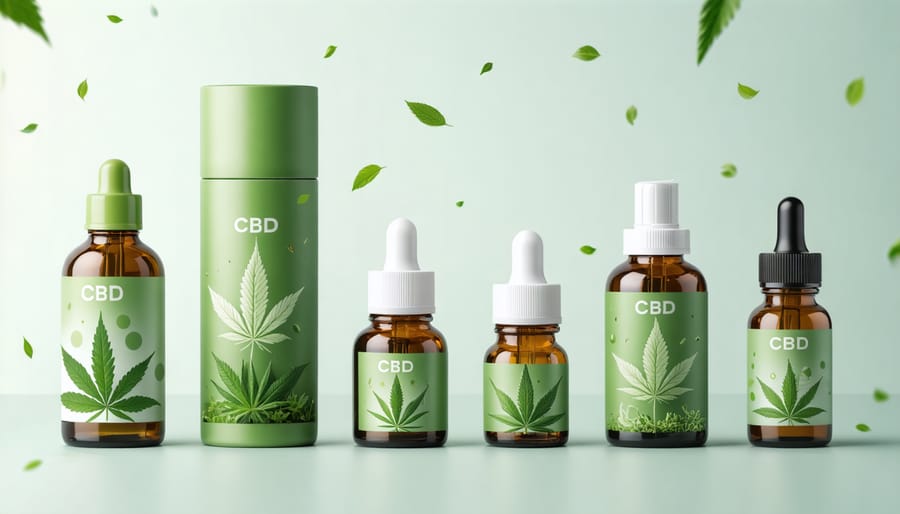 Different types of CBD product packaging materials including plastic, glass, and biodegradable alternatives