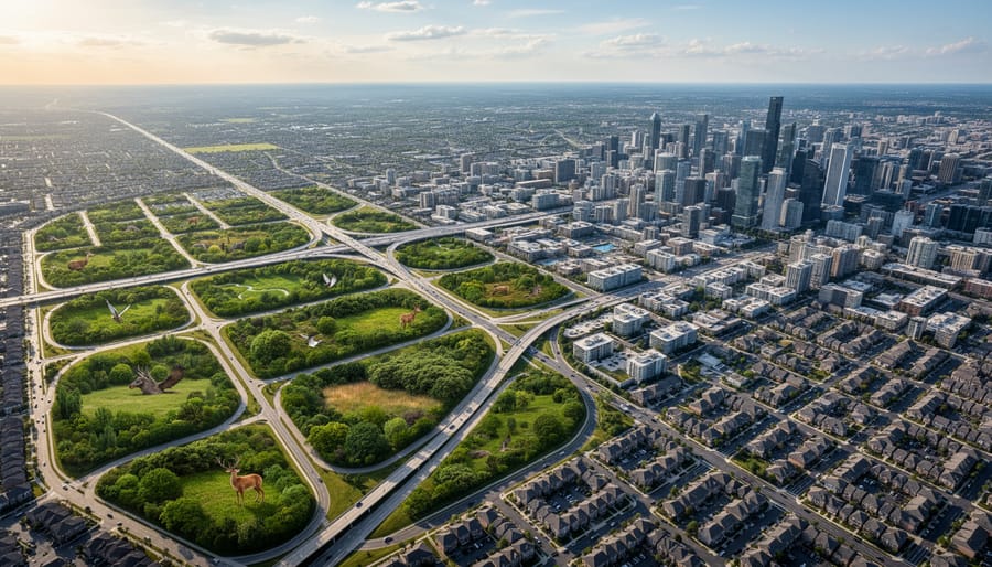 Forest fragment bordering cleared residential development with a visible disrupted edge